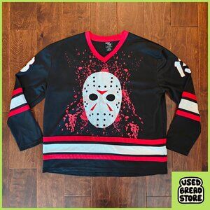 Friday the 13th Jason Voorhees Hockey Jersey Shirt 2XL Black Red Horror Blood